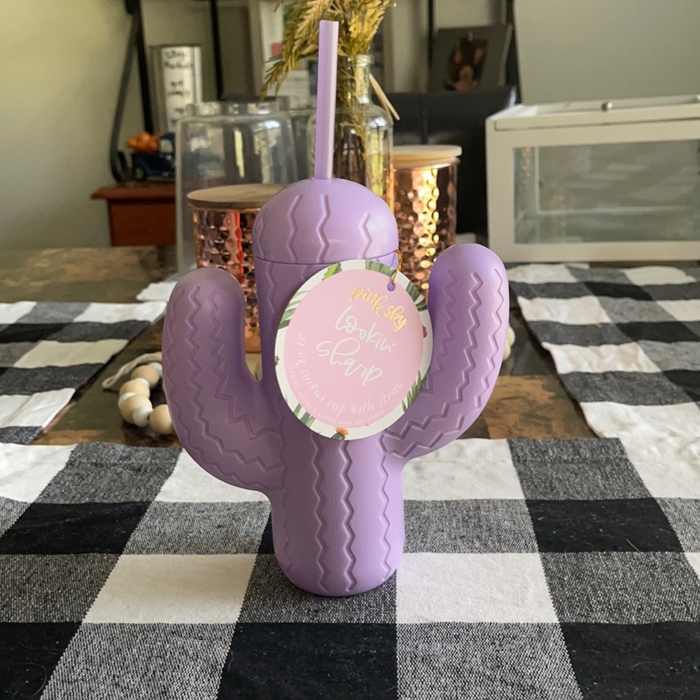 5/$25 Pink Sky purple cactus cup with straw